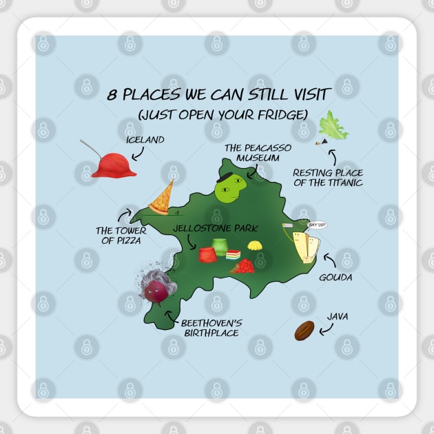 A travel map for foodies during lockdown Sticker by shackledlettuce